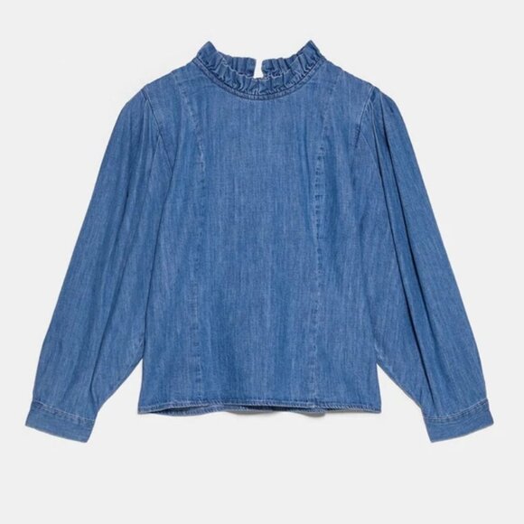 Zara NWT Denim Peasant Blouse - Picture 3 of 9